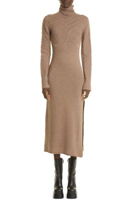 Altuzarra Brimlad Embroidered Long Sleeve Turtleneck Midi Sweater Dress in Driftwood