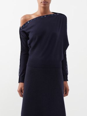 Altuzarra - Cragen Off-the-shoulder Wool-blend Sweater - Womens - Navy