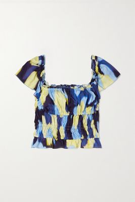 Altuzarra - Darcey Ruffled Printed Stretch-cotton Poplin Top - Blue