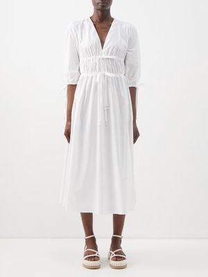 Altuzarra - Donrine Ruched Cotton-poplin Midi Dress - Womens - White