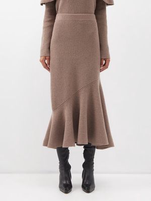 Altuzarra - Foreseti Ribbed-knit Wool-blend Midi Skirt - Womens - Light Brown