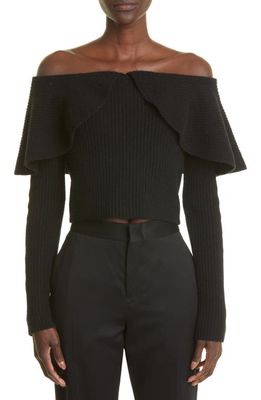 Altuzarra Hasla Off the Shoulder Rib Wool Blend Crop Sweater in Black