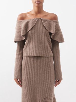 Altuzarra - Hasla Off-the-shoulder Wool-blend Sweater - Womens - Light Brown