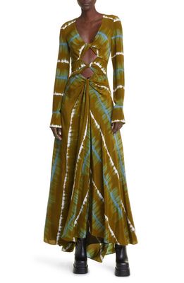 Altuzarra Helenos Long Sleeve Twist Silk Cutout Gown in 275370 Kalamata Grad. Shibori