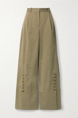 Altuzarra - Hency Pleated Cotton And Linen-blend Twill Wide-leg Pants - Green