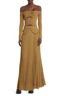 Altuzarra Imia Ruched Off-the-Shoulder Cutout Gown in 000370 Kalamata