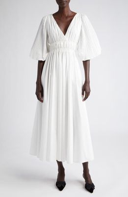 Altuzarra Kathleen Shirred Long Sleeve Midi Dress in Optic White