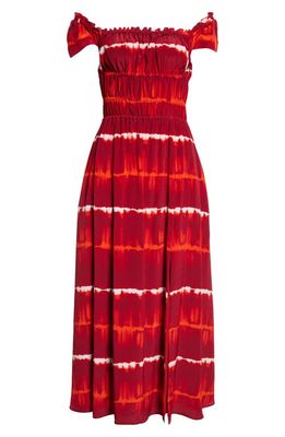 Altuzarra Lily Shibori Tie Dye Off the Shoulder Silk Maxi Dress in Syrah Gradient Shibori