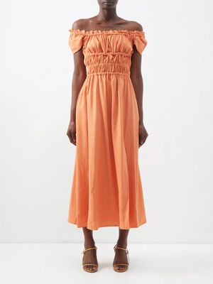 Altuzarra - Lily Smocked-bodice Linen-blend Dress - Womens - Light Orange