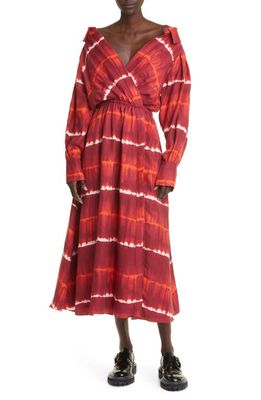 Altuzarra Lyddy Tie Dye Stripe Long Sleeve Linen Blend Dress in 275615 Syrah Gradient Shibori