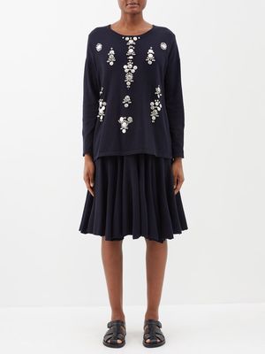 Altuzarra - Melissa Embroidered Cotton Midi Dress - Womens - Navy