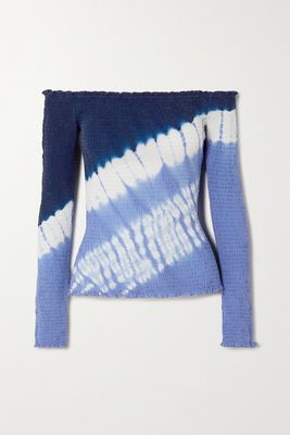 Altuzarra - Misu Off-the-shoulder Tie-dyed Shirred Silk Crepe De Chine Top - Blue