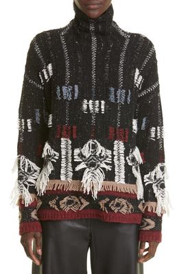Altuzarra Nanna Jacquard Wool Blend Funnel Neck Sweater in Black Multi