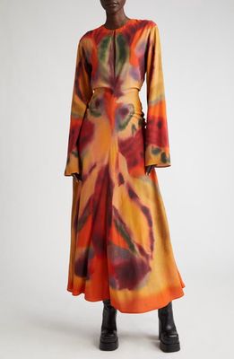 Altuzarra Nikouria Ink Blot Long Sleeve Dress in Bright Coral Rorschach