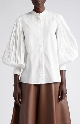Altuzarra Patsy Bishop Sleeve Button-Up Shirt in Optic White