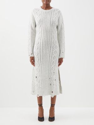 Altuzarra - Quincy Distressed Cable-knit Wool-blend Midi Dress - Womens - Ivory