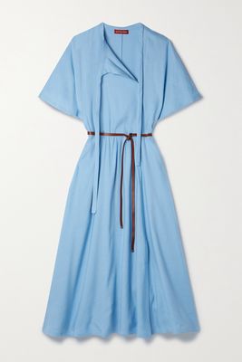 Altuzarra - Rhodea Belted Leather-trimmed Linen-blend Twill Midi Dress - Blue
