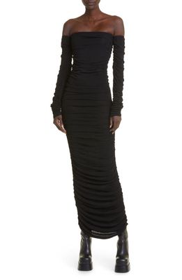 Altuzarra Trikera Ruched Long Sleeve Off the Shoulder Dress in 000001 Black