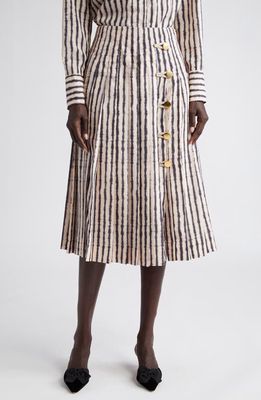 Altuzarra Tullius Pleated High Waist A-Line Midi Skirt in Apple Blossom
