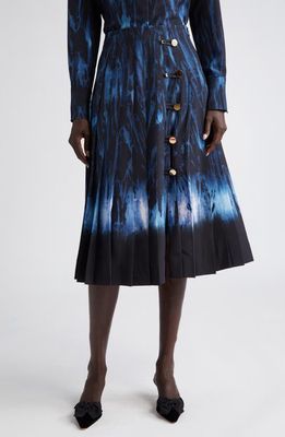 Altuzarra Tullius Pleated High Waist A-Line Midi Skirt in Berry Blue Shibori