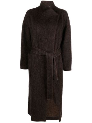Alysi belted mid-length wool coat - Brown