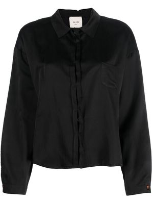 Alysi chest pocket satin shirt - Black