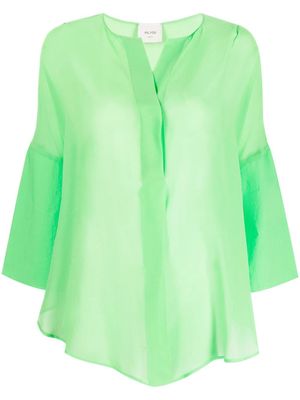 Alysi flared-sleeves transparent blouse - Green