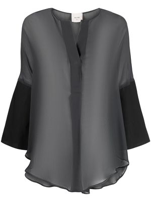 Alysi flared-sleeves transparent blouse - Grey