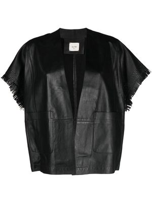 Alysi fringed short-sleeve leather jacket - Black