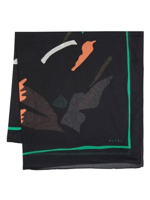Alysi graphic-print cotton scarf - Black