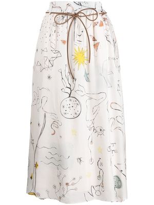 Alysi graphic print silk midi skirt - Neutrals