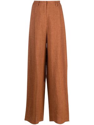Alysi high-waisted wide-leg linen trousers - Brown