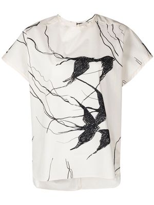 Alysi illustration-style print cotton T-shirt - Neutrals