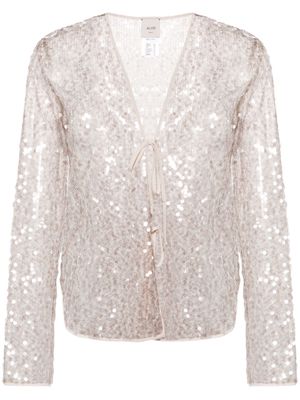Alysi lace-up sequined laced cardigan - Neutrals