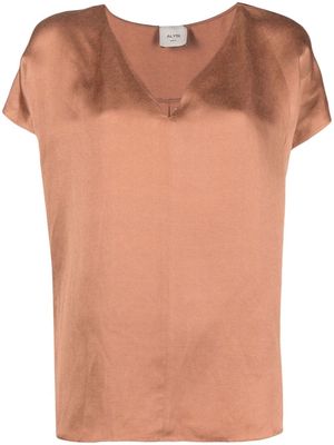 Alysi V-neck short-sleeve blouse - Neutrals