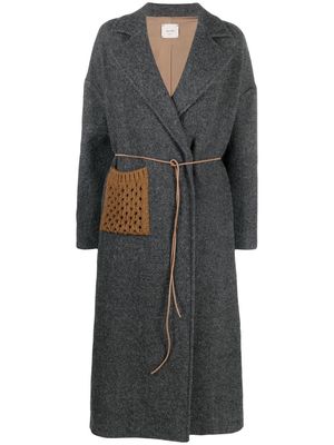Alysi virgin wool knit-panel tied-waist coat - Grey