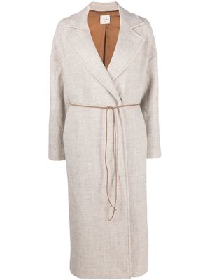 Alysi virgin wool tied-waist coat - Neutrals
