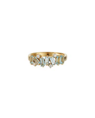 Amalfi 14k Diamond-Round Blue Topaz Ring, Size 6