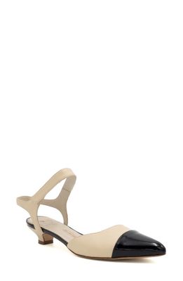 Amalfi by Rangoni Aosta Ankle Strap Pointed Cap Toe Pump in New Sand Parm/Black Patent 