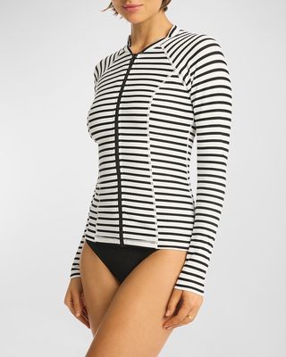 Amalfi Striped Long-Sleeved Rashguard Swim Top