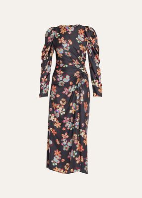 Amalie Twisted-Front Floral Silk Midi Dress