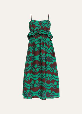 Amaliya Tie-Back Sleeveless Silk Taffeta Midi Dress