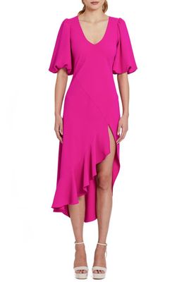 Amanda Uprichard Glenna Ruffle Puff Sleeve Dress in Dark Hot Pink