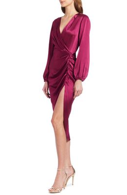 Amanda Uprichard Roma Long Sleeve Silk Dress in Aubergine