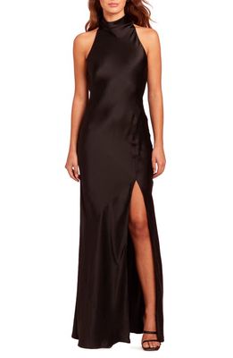 Amanda Uprichard Stanford Halter Neck Silk Gown in Black