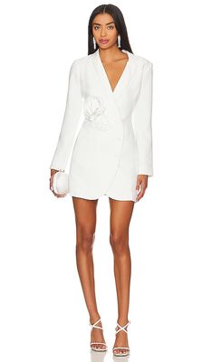 Amanda Uprichard X Revolve Parnell With Silk Flowers Blazer Mini Dress in Ivory