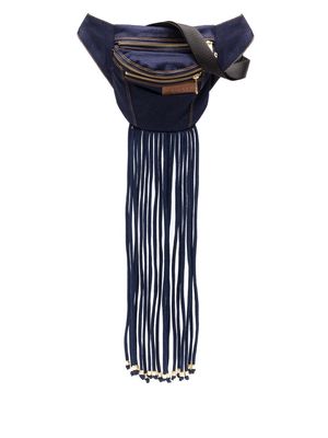 Amapô fringe-detail cotton belt bag - Blue