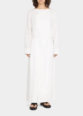 Amar Linen Pleated Long Sleeve Dress