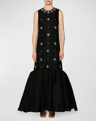 Amarice Crystal-Embroidered Sleeveless Lace Mermaid Gown