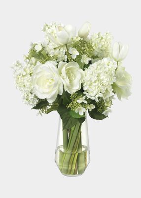 Amaryllis & Hydrangea Bouquet In Glass Vase